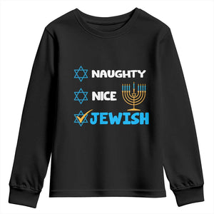 Funny Jewish Hanukkah Youth Sweatshirt Nice Naughty Jewish Menorah Hanukkiah Chanukah Ugly TS02 Black Print Your Wear