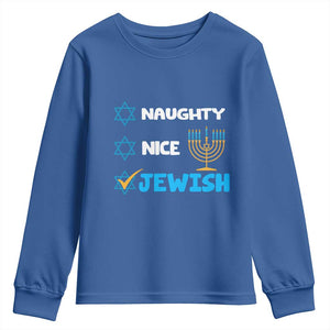 Funny Jewish Hanukkah Youth Sweatshirt Nice Naughty Jewish Menorah Hanukkiah Chanukah Ugly TS02 Royal Blue Print Your Wear