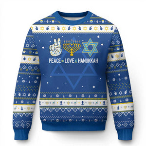 Peace Love Hanukkah Ugly Sweater Retro Chanukah Jewish Menorah Star of David TS02 Blue White Print Your Wear