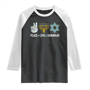 Peace Love Hanukkah Raglan Shirt Retro Chanukah Jewish Menorah Star of David TS02 Black White Print Your Wear