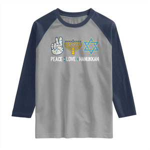 Peace Love Hanukkah Raglan Shirt Retro Chanukah Jewish Menorah Star of David TS02 Sport Gray Navy Print Your Wear