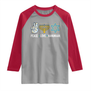 Peace Love Hanukkah Raglan Shirt Retro Chanukah Jewish Menorah Star of David TS02 Sport Gray Red Print Your Wear