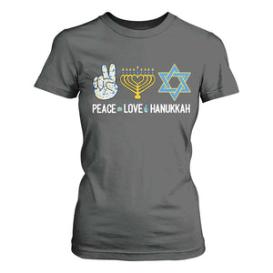 Peace Love Hanukkah T Shirt For Women Retro Chanukah Jewish Menorah Star of David TS02 Dark Heather Print Your Wear