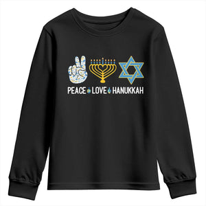 Peace Love Hanukkah Youth Sweatshirt Retro Chanukah Jewish Menorah Star of David TS02 Black Print Your Wear