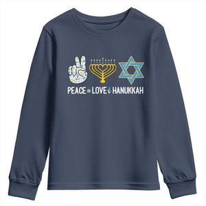 Peace Love Hanukkah Youth Sweatshirt Retro Chanukah Jewish Menorah Star of David TS02 Navy Print Your Wear