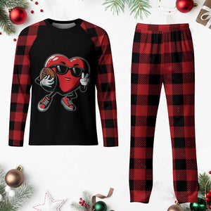 Valentines Day Heart Playing Football Plaid Pajama Set Cute Gift for Sports Lovers TS02 Buffalo Plaid Print Your Wear