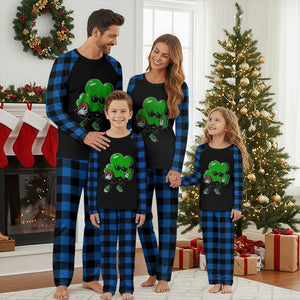 St Patricks Day Shamrock Playing Football Plaid Pajama Set Cute Gift for Sports Lovers TS02 Blue Plaid Print Your Wear
