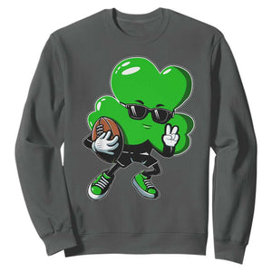 St Patricks Day Shamrock Playing Football Sweatshirt Cute Gift for Sports Lovers TS02 Dark Heather Print Your Wear