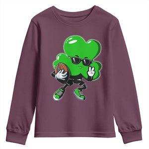 St Patricks Day Shamrock Playing Football Youth Sweatshirt Cute Gift for Sports Lovers TS02 Maroon Print Your Wear