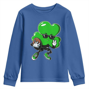 St Patricks Day Shamrock Playing Football Youth Sweatshirt Cute Gift for Sports Lovers TS02 Royal Blue Print Your Wear