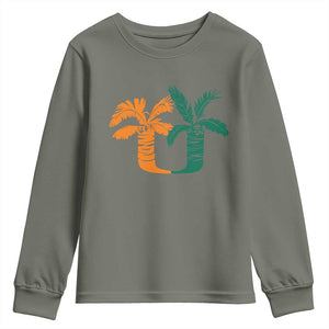 Vintage Classic 90s Miami Palm Trees UM Youth Sweatshirt Tropical Game Day Football Fan TS02 Military Green Print Your Wear