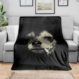 Funny Chihuahua Smoking Cigarette Meme Throw Blanket Gritty Ironic Dog Graphic for Dark Humor Lovers TS02 Print Your Wear
