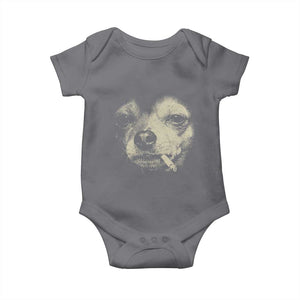 Funny Chihuahua Smoking Cigarette Meme Baby Onesie Gritty Ironic Dog Graphic for Dark Humor Lovers TS02 Charcoal Print Your Wear