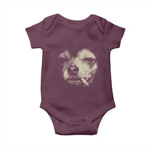 Funny Chihuahua Smoking Cigarette Meme Baby Onesie Gritty Ironic Dog Graphic for Dark Humor Lovers TS02 Maroon Print Your Wear