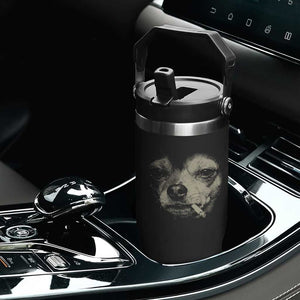 Funny Chihuahua Smoking Cigarette Meme Flip Straw Tumbler Gritty Ironic Dog Graphic for Dark Humor Lovers TS02 Print Your Wear