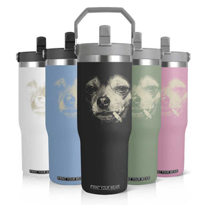 Funny Chihuahua Smoking Cigarette Meme Flip Straw Tumbler Gritty Ironic Dog Graphic for Dark Humor Lovers TS02 Print Your Wear