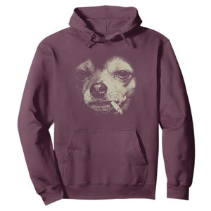 Funny Chihuahua Smoking Cigarette Meme Hoodie Gritty Ironic Dog Graphic for Dark Humor Lovers TS02 Maroon Print Your Wear