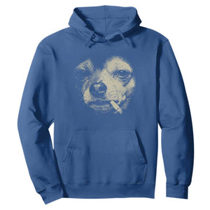 Funny Chihuahua Smoking Cigarette Meme Hoodie Gritty Ironic Dog Graphic for Dark Humor Lovers TS02 Royal Blue Print Your Wear