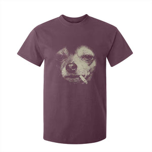 Funny Chihuahua Smoking Cigarette Meme T Shirt For Kid Gritty Ironic Dog Graphic for Dark Humor Lovers TS02 Maroon Print Your Wear