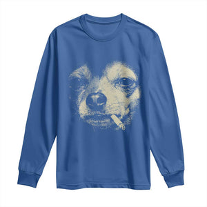 Funny Chihuahua Smoking Cigarette Meme Long Sleeve Shirt Gritty Ironic Dog Graphic for Dark Humor Lovers TS02 Royal Blue Print Your Wear