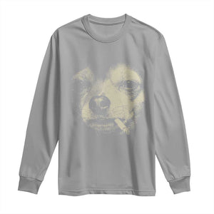 Funny Chihuahua Smoking Cigarette Meme Long Sleeve Shirt Gritty Ironic Dog Graphic for Dark Humor Lovers TS02 Sport Gray Print Your Wear