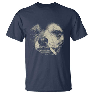 Funny Chihuahua Smoking Cigarette Meme T Shirt - Gritty Ironic Dog Graphic Dark Humor Tee TS02 Navy Print Your Wear