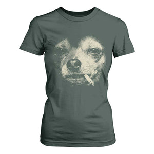 Funny Chihuahua Smoking Cigarette Meme T Shirt For Women Gritty Ironic Dog Graphic for Dark Humor Lovers TS02 Dark Forest Green Print Your Wear