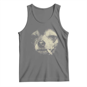 Funny Chihuahua Smoking Cigarette Meme Tank Top Gritty Ironic Dog Graphic for Dark Humor Lovers TS02 Black Heather Print Your Wear