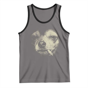 Funny Chihuahua Smoking Cigarette Meme Tank Top Gritty Ironic Dog Graphic for Dark Humor Lovers TS02 Deep Heather Black Print Your Wear