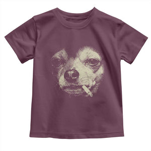 Funny Chihuahua Smoking Cigarette Meme Toddler T Shirt Gritty Ironic Dog Graphic for Dark Humor Lovers TS02 Maroon Print Your Wear