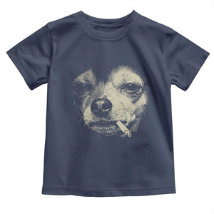 Funny Chihuahua Smoking Cigarette Meme Toddler T Shirt Gritty Ironic Dog Graphic for Dark Humor Lovers TS02 Navy Print Your Wear