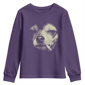 Funny Chihuahua Smoking Cigarette Meme Youth Sweatshirt Gritty Ironic Dog Graphic for Dark Humor Lovers TS02 Purple Print Your Wear