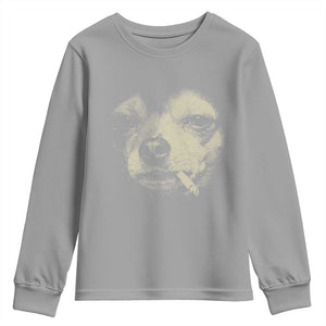 Funny Chihuahua Smoking Cigarette Meme Youth Sweatshirt Gritty Ironic Dog Graphic for Dark Humor Lovers TS02 Sport Gray Print Your Wear