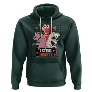 Funny Valentine Hoodie Dinosaur Mugshot I Steal Hearts TS02 Dark Forest Green Printyourwear