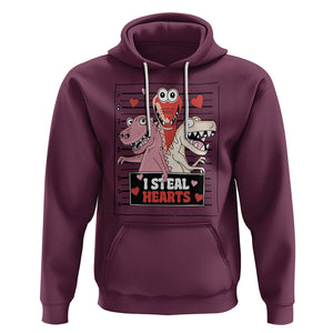 Funny Valentine Hoodie Dinosaur Mugshot I Steal Hearts TS02 Maroon Printyourwear
