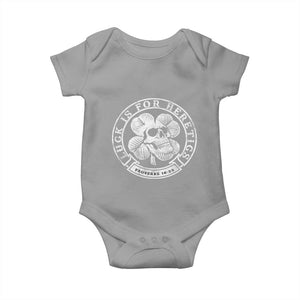 Lucky Is For Heretics Skull Shamrock Baby Onesie Proverbs 16:33 Christian St Patricks Day Statement TS02 Sport Gray Print Your Wear