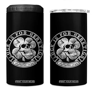 Lucky Is For Heretics Skull Shamrock 4 in 1 Can Cooler Tumbler Proverbs 16:33 Christian St Patricks Day Statement