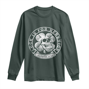 Lucky Is For Heretics Skull Shamrock Long Sleeve Shirt Proverbs 16:33 Christian St Patricks Day Statement TS02 Dark Forest Green Print Your Wear