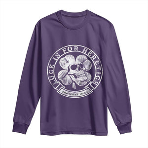 Lucky Is For Heretics Skull Shamrock Long Sleeve Shirt Proverbs 16:33 Christian St Patricks Day Statement TS02 Purple Print Your Wear