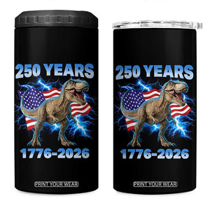 Funny Patriotic Dino Rex 250 Years 1776 2026 4 in 1 Can Cooler Tumbler Dinosaur USA Flag America 250th Anniversary Celebration TS02 One Size: 16 oz Black Print Your Wear