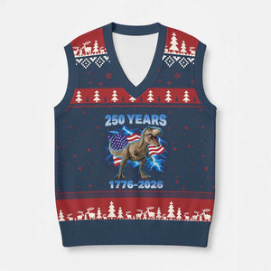 Funny Patriotic Dino Rex 250 Years 1776 2026 V-Neck Knit Sweater Vest Dinosaur USA Flag America 250th Anniversary Celebration TS02 Navy Red Print Your Wear