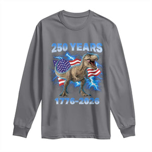Funny Patriotic Dino Rex 250 Years 1776 2026 Long Sleeve Shirt Dinosaur USA Flag America 250th Anniversary Celebration TS02 Charcoal Print Your Wear