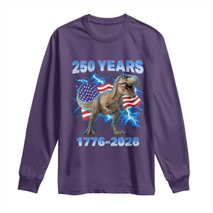 Funny Patriotic Dino Rex 250 Years 1776 2026 Long Sleeve Shirt Dinosaur USA Flag America 250th Anniversary Celebration TS02 Purple Print Your Wear
