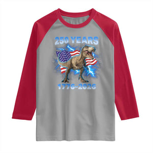Funny Patriotic Dino Rex 250 Years 1776 2026 Raglan Shirt Dinosaur USA Flag America 250th Anniversary Celebration TS02 Sport Gray Red Print Your Wear