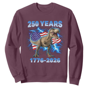 Funny Patriotic Dino Rex 250 Years 1776 2026 Sweatshirt Dinosaur USA Flag America 250th Anniversary Celebration TS02 Maroon Print Your Wear