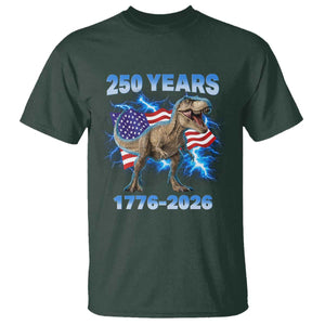 Funny Patriotic Dino Rex 250 Years 1776 2026 T Shirt Dinosaur USA Flag America 250th Anniversary Celebration TS02 Dark Forest Green Print Your Wear