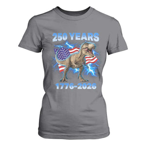 Funny Patriotic Dino Rex 250 Years 1776 2026 T Shirt For Women Dinosaur USA Flag America 250th Anniversary Celebration TS02 Charcoal Print Your Wear