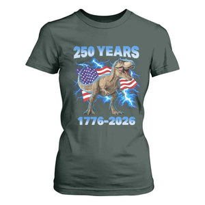 Funny Patriotic Dino Rex 250 Years 1776 2026 T Shirt For Women Dinosaur USA Flag America 250th Anniversary Celebration TS02 Dark Forest Green Print Your Wear