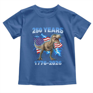 Funny Patriotic Dino Rex 250 Years 1776 2026 Toddler T Shirt Dinosaur USA Flag America 250th Anniversary Celebration TS02 Royal Blue Print Your Wear