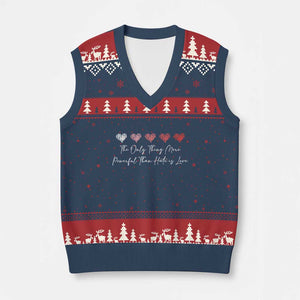 The Only Thing More Powerful Than Hate Is Love V-Neck Knit Sweater Vest Red Hearts Elegant Bunny Inspirational Quote TS02 Navy Red Print Your Wear